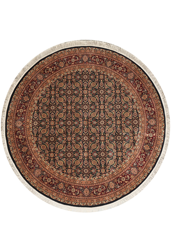 6 x 6 Round Wool and Silk Quality Handmade Mahi Herati Tabriz Rug