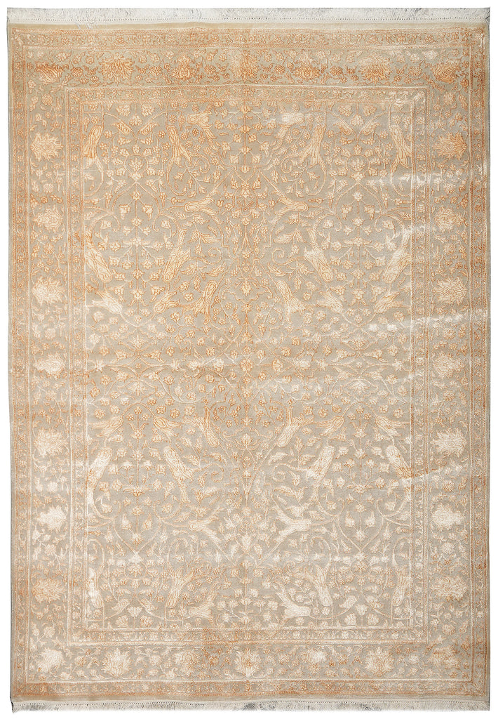 5.6 x 7.6 Fine Quality Woola And Silk Transitional Hand-Knotted Rug #PIX-16799