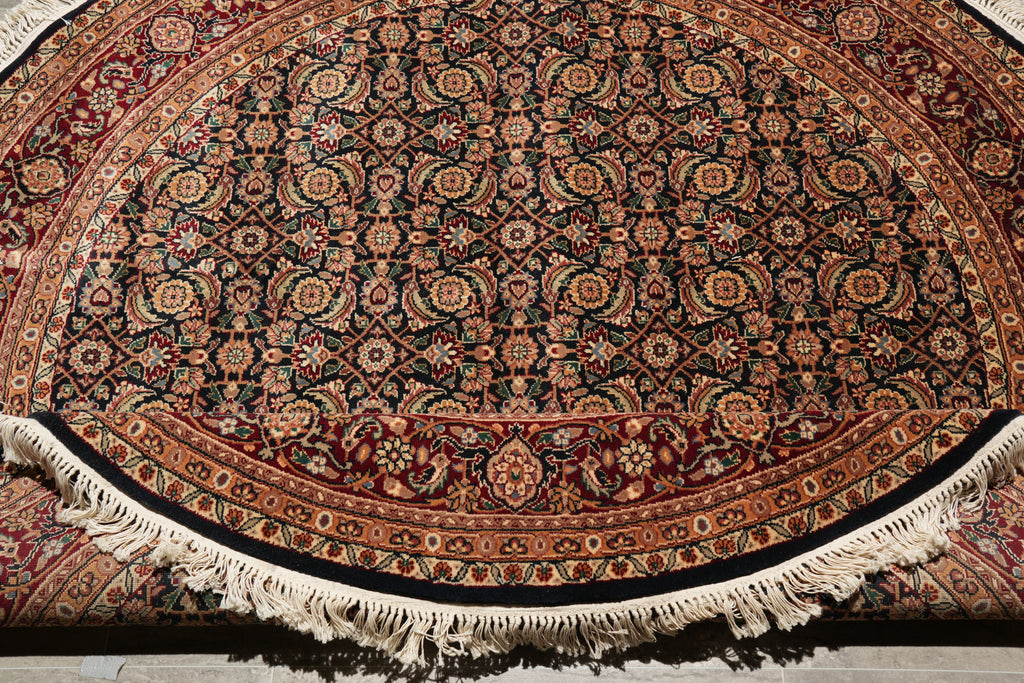 6 x 6 Round Wool and Silk Quality Handmade Mahi Herati Tabriz Rug #F-4202