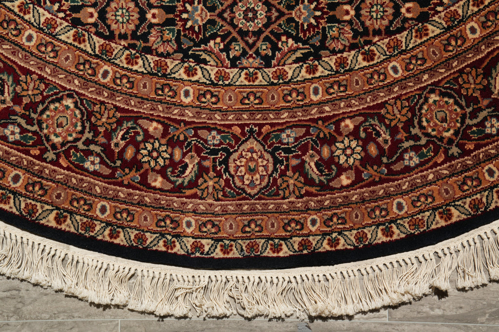 6 x 6 Round Wool and Silk Quality Handmade Mahi Herati Tabriz Rug #F-4202