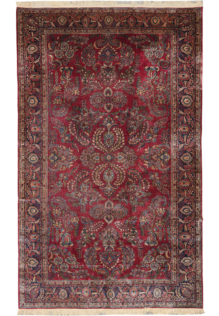10 x 16.2 Antique Persian Sarouk Mohajeran Rug Burgundy Mahogany 1930's