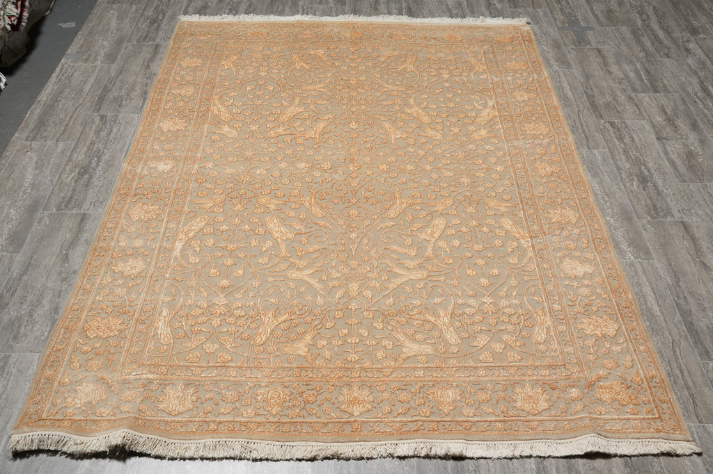 5.6 x 7.6 Fine Quality Woola And Silk Transitional Hand-Knotted Rug #PIX-16799