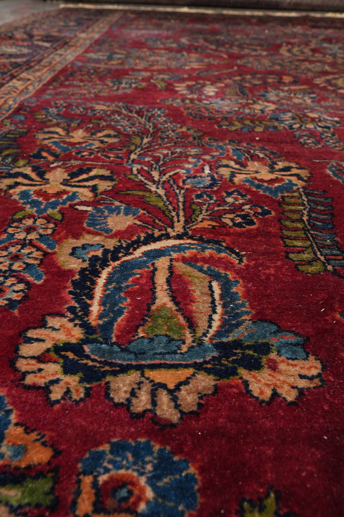 10 x 16 Antique Persian Sarouk Mohajeran Rug Burgundy Mahogany 1930's #PIX-26569
