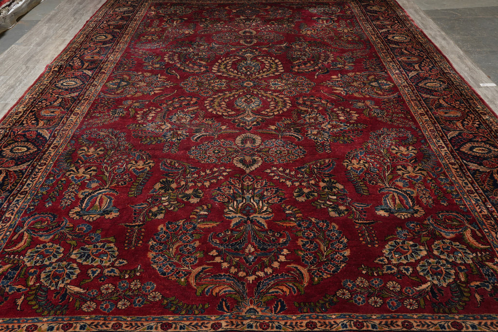 10 x 16 Antique Persian Sarouk Mohajeran Rug Burgundy Mahogany 1930's #PIX-26569