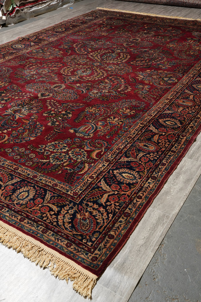 10 x 16 Antique Persian Sarouk Mohajeran Rug Burgundy Mahogany 1930's #PIX-26569
