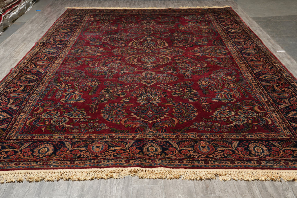 10 x 16.2 Antique Persian Sarouk Mohajeran Rug Burgundy Mahogany 1930's