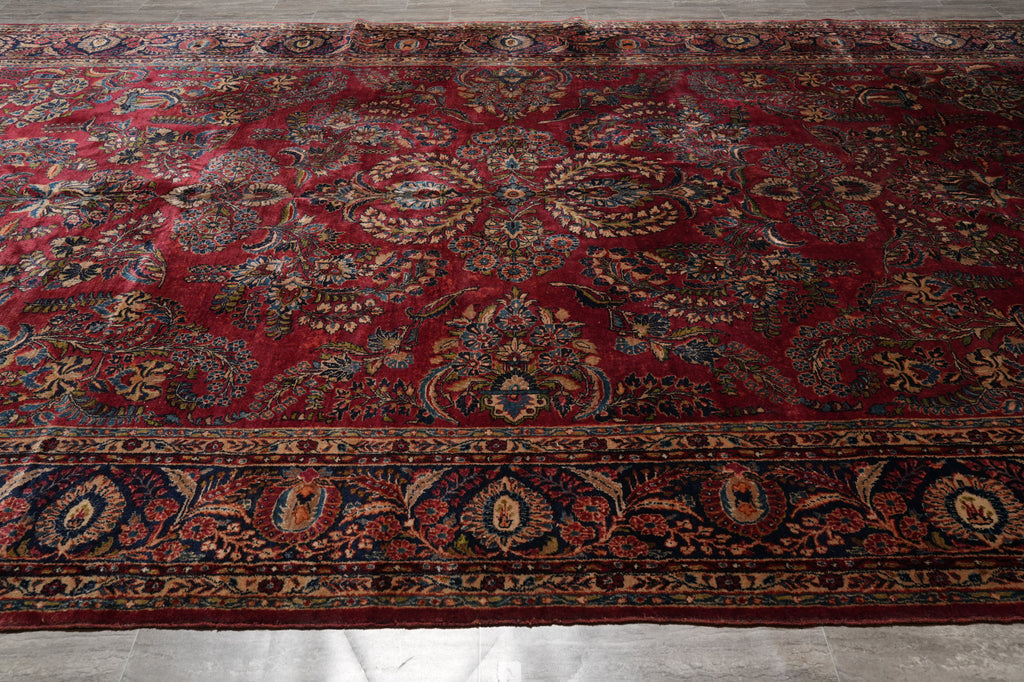 10 x 16 Antique Persian Sarouk Mohajeran Rug Burgundy Mahogany 1930's #PIX-26569