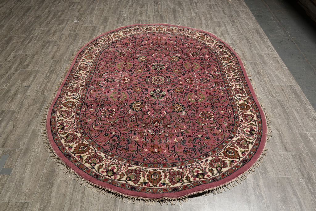 5.7 x 8 Oval Handmade Wool Soft Durable Pile Rug Pink #F-4203
