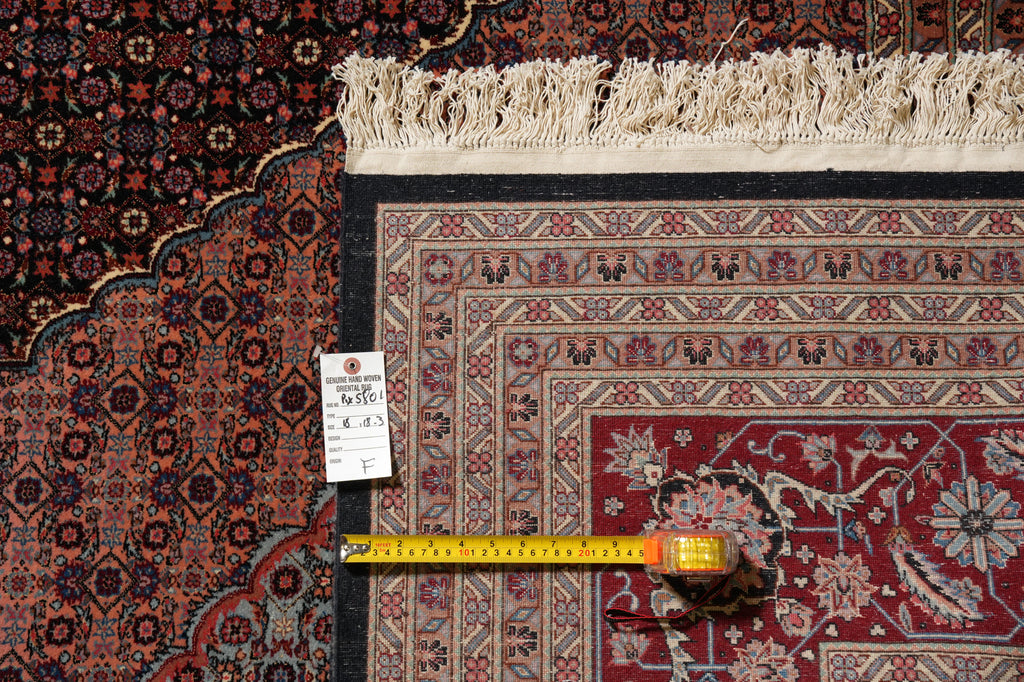 18 x 18.3 High Quality Wool and Silk Mahi Tabriz Rug Black #PIX-5801