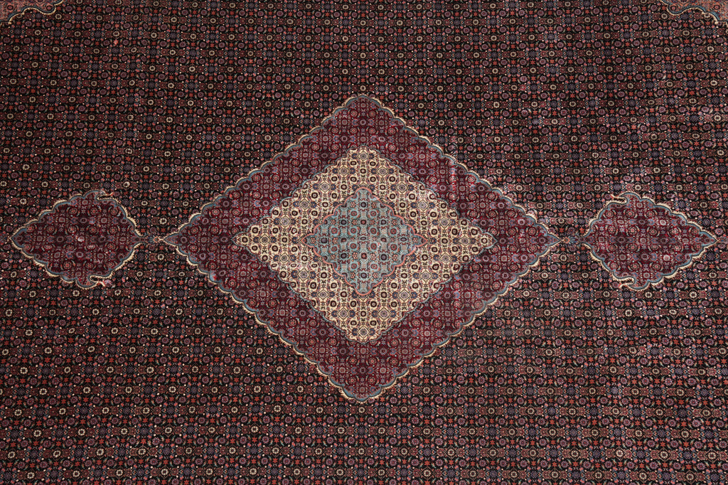 18 x 18.3 High Quality Wool and Silk Mahi Tabriz Rug Black #PIX-5801