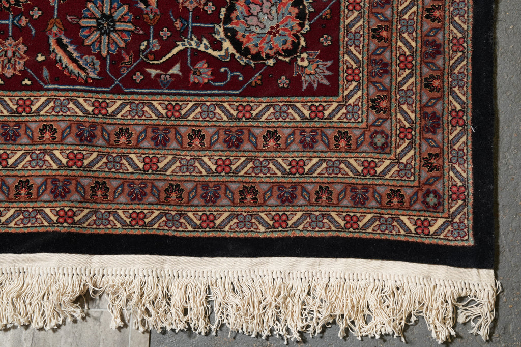 18 x 18.3 High Quality Wool and Silk Mahi Tabriz Rug Black #PIX-5801