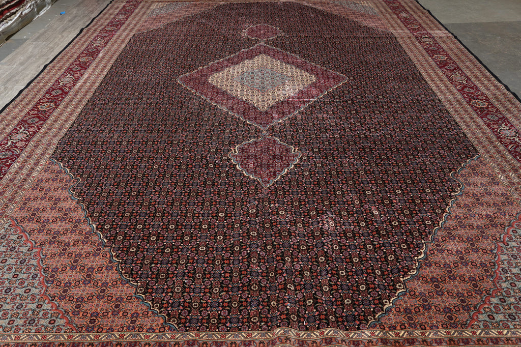 18 x 18.3 High Quality Wool and Silk Mahi Tabriz Rug Black #PIX-5801