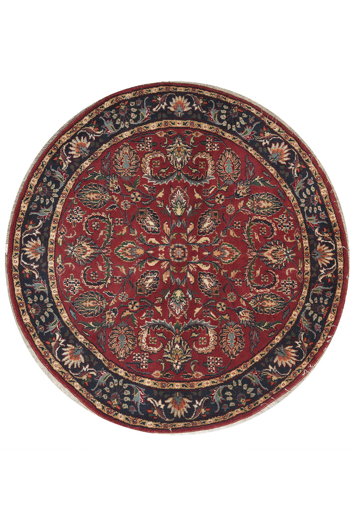 5.10 x 5.10 Round Handmade Jaipur Rug Burgundy Black