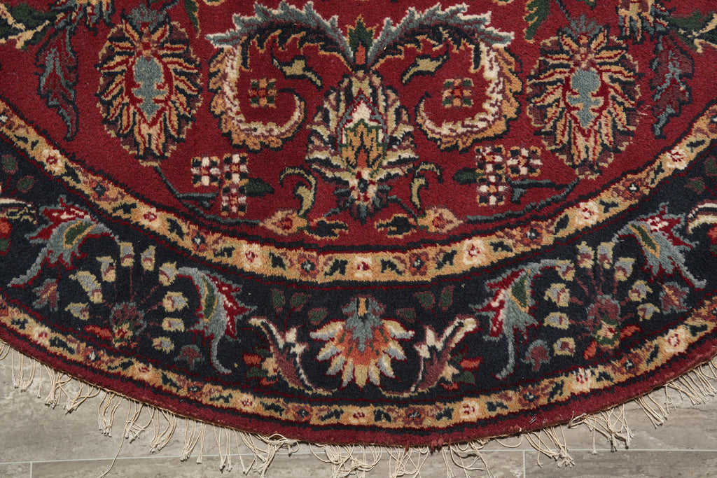 6 x 6 Round Handmade Jaipur Rug Burgundy Black #F-4206