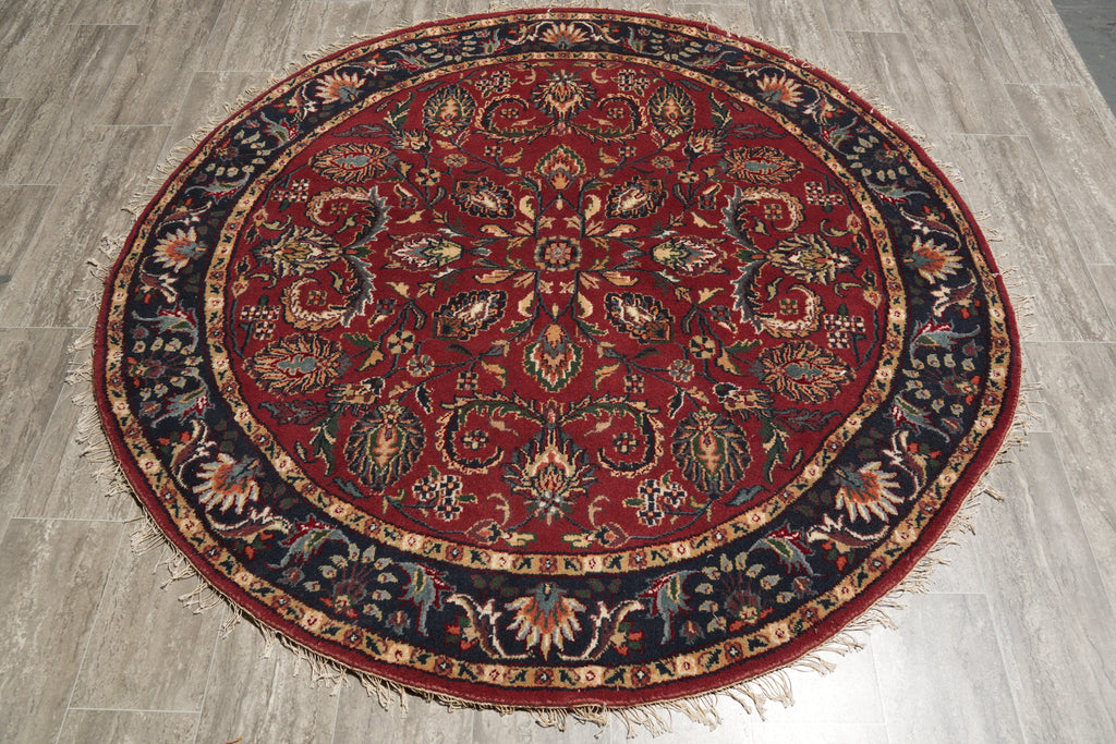 5.10 x 5.10 Round Handmade Jaipur Rug Burgundy Black