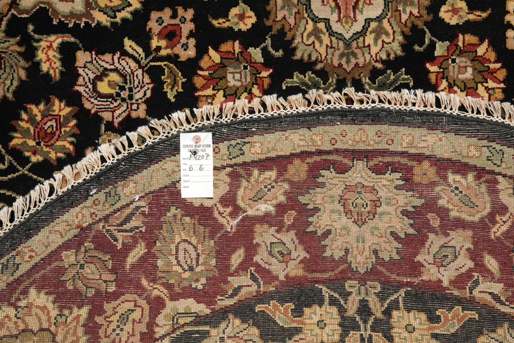 6 x 6 Round Handmade Wool Rug Black Burgundy #F-4207