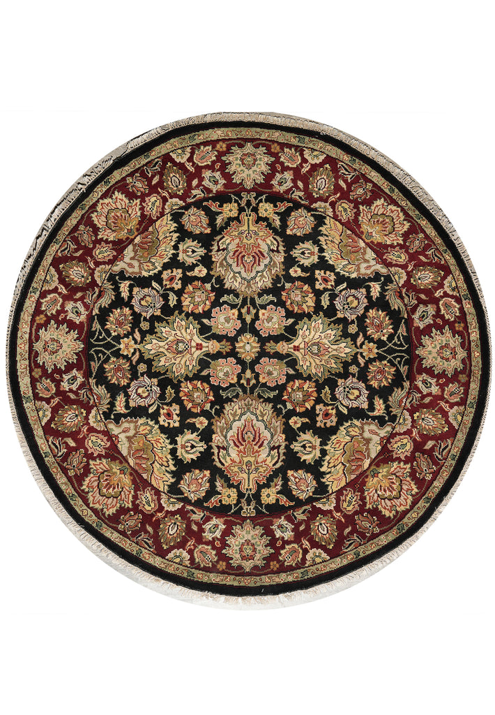 6 x 6 Round Handmade Wool Rug Black Burgundy