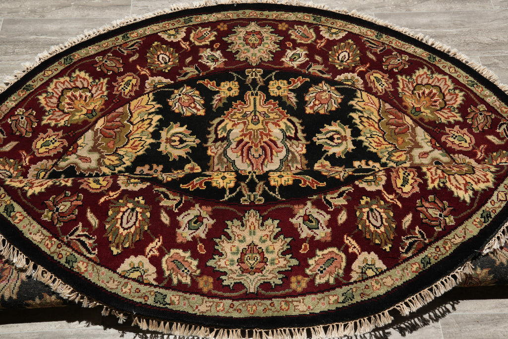 6 x 6 Round Handmade Wool Rug Black Burgundy #F-4207