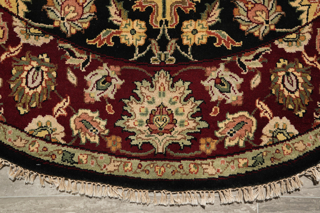 6 x 6 Round Handmade Wool Rug Black Burgundy #F-4207