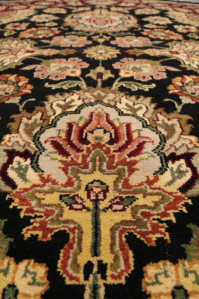 6 x 6 Round Handmade Wool Rug Black Burgundy #F-4207