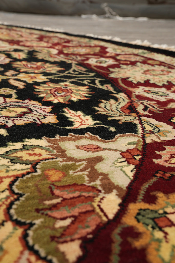 6 x 6 Round Handmade Wool Rug Black Burgundy #F-4207