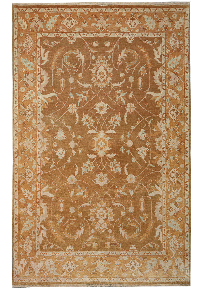 6 x 8.9 Hand-Knotted Agra Rug Honey Brown #PIX-18757