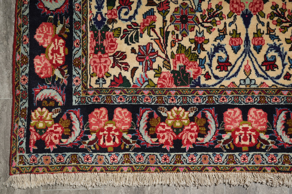6.6 x 10.4 Ivory Fine Persian Floral Bijar Rug 72324