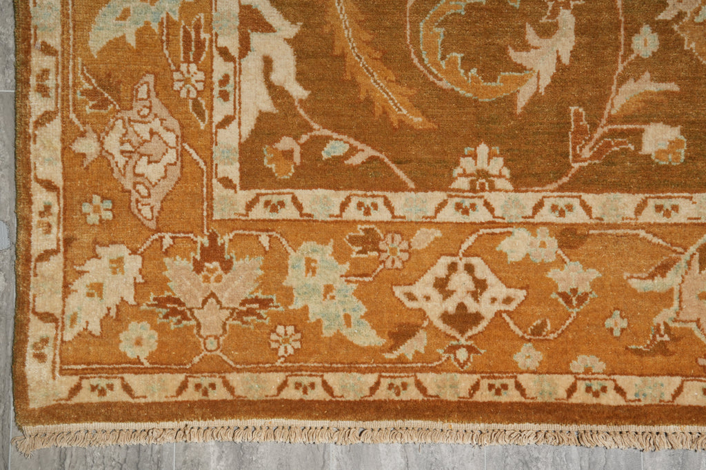 6 x 8.9 Hand-Knotted Agra Rug Honey Brown #PIX-18757