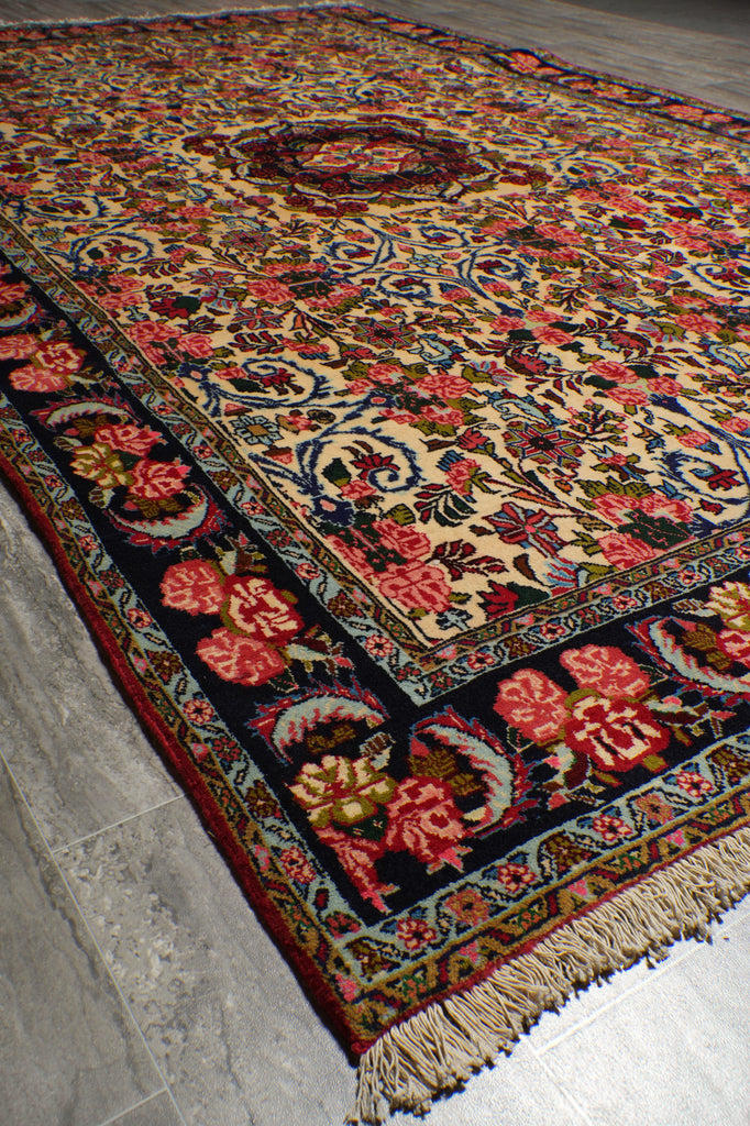 6.6 x 10.4 Ivory Fine Persian Floral Bijar Rug 72324