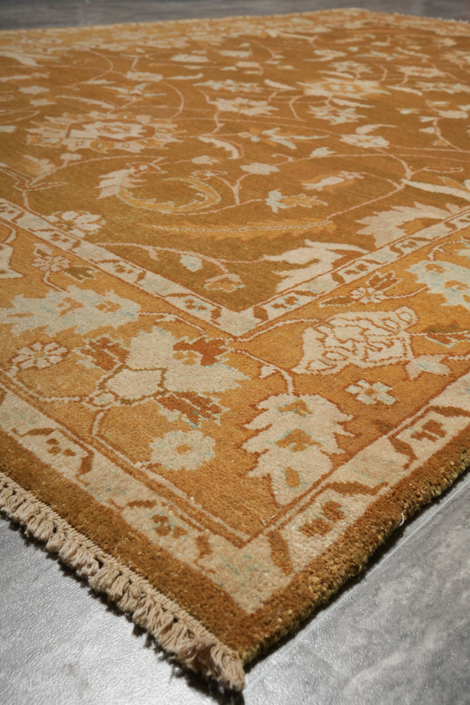 6 x 8.9 Hand-Knotted Agra Rug Honey Brown #PIX-18757