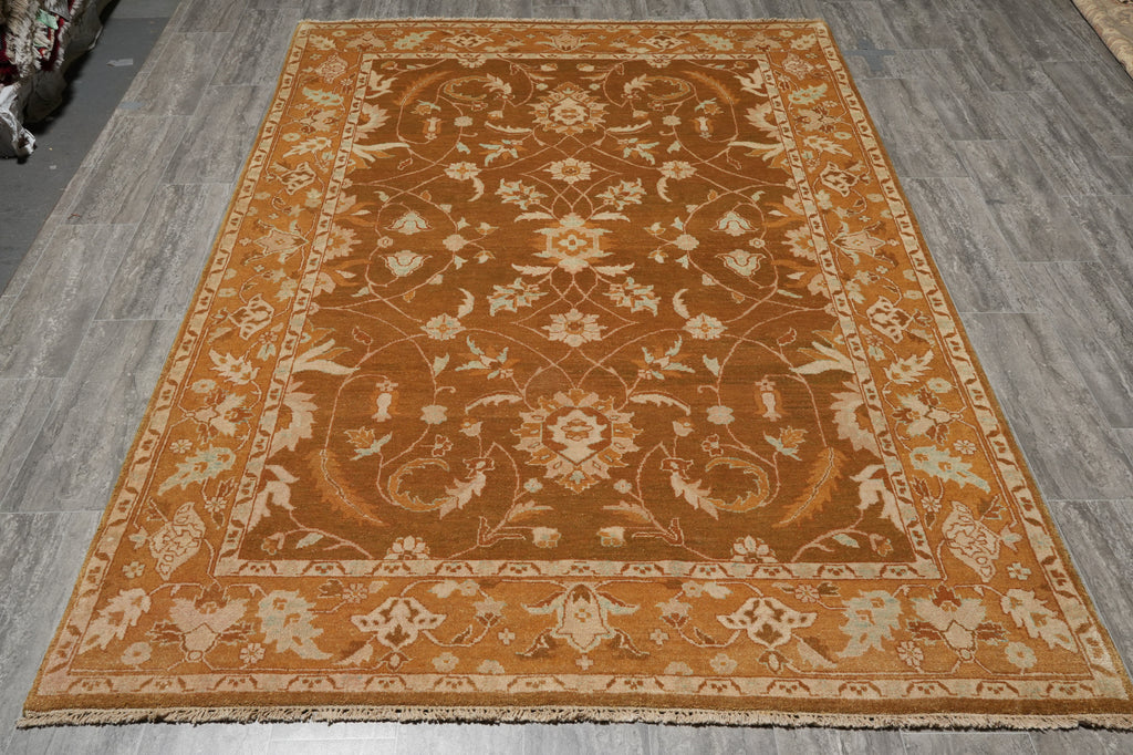 6 x 8.9 Hand-Knotted Agra Rug Honey Brown #PIX-18757