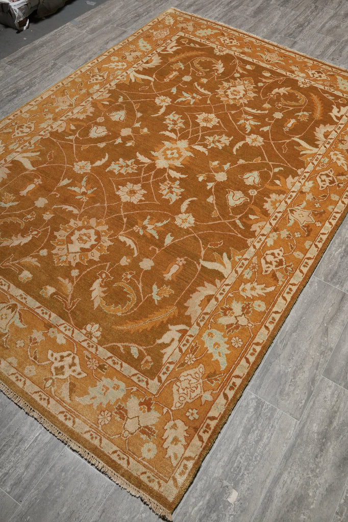 6 x 8.9 Hand-Knotted Agra Rug Honey Brown #PIX-18757