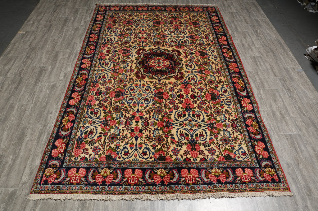 6.6 x 10.4 Ivory Fine Persian Floral Bijar Rug 72324