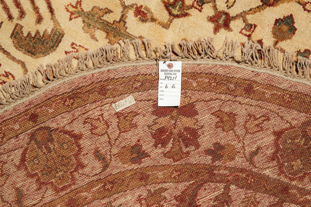 6 x 6 Round Light Beige handmade Wool Agra Rug #F-4211