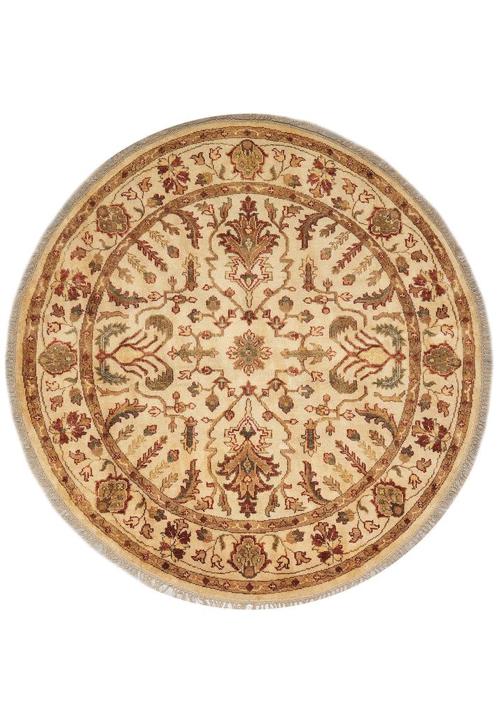 6 x 6 Round Light Beige handmade Wool Agra Rug