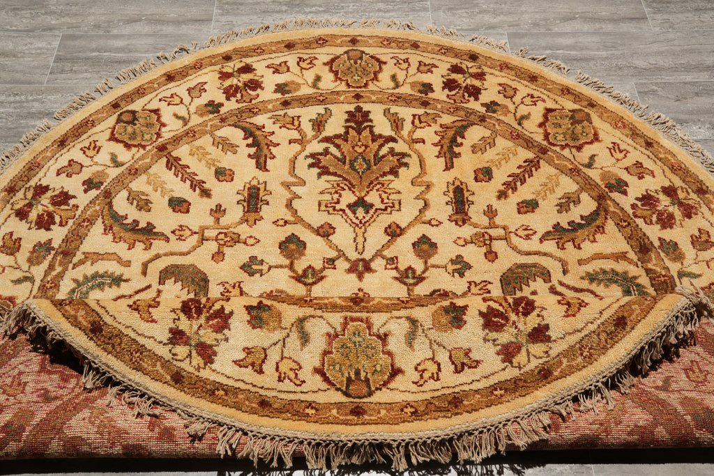 6 x 6 Round Light Beige handmade Wool Agra Rug #F-4211