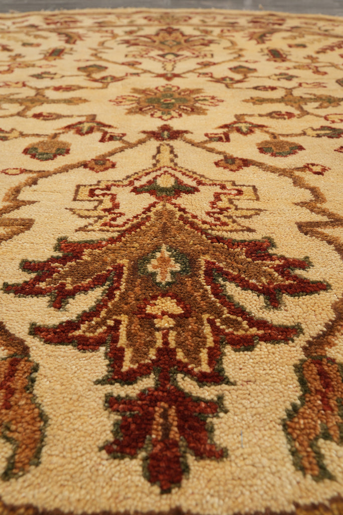 6 x 6 Round Light Beige handmade Wool Agra Rug #F-4211