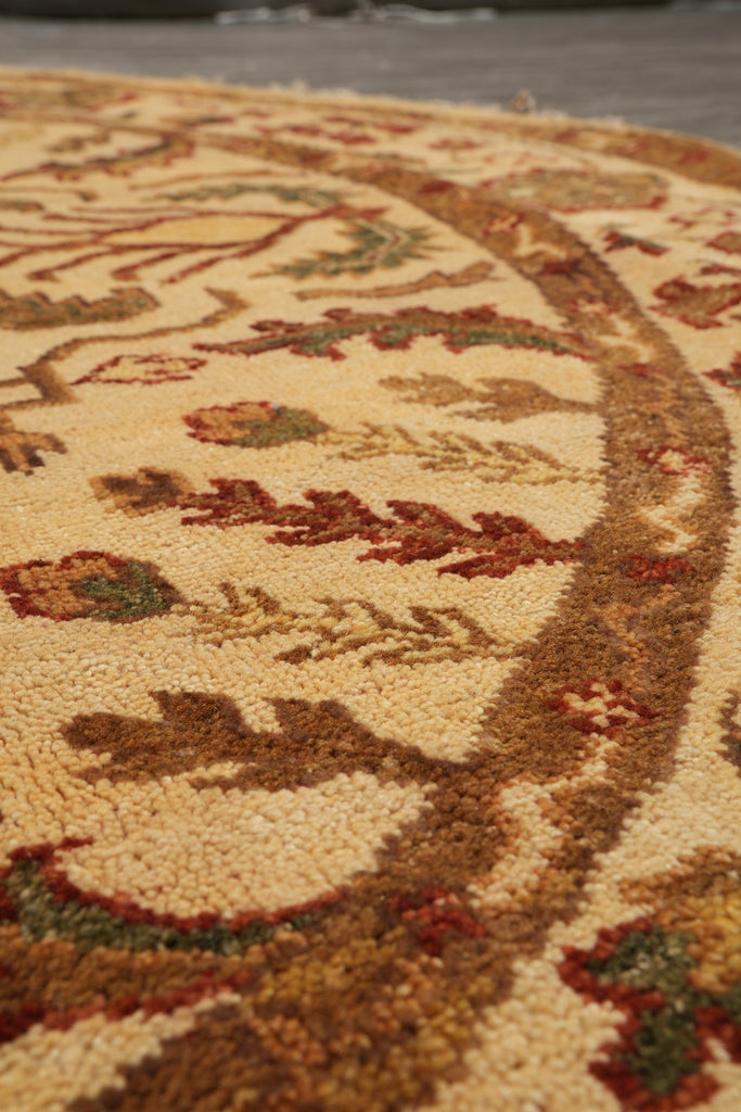 6 x 6 Round Light Beige handmade Wool Agra Rug #F-4211