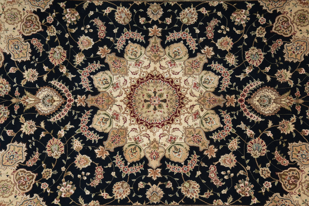 5.9 x 8.9 Quality Wool And Silk Tabriz Rug Fancy Black #PIX-10568