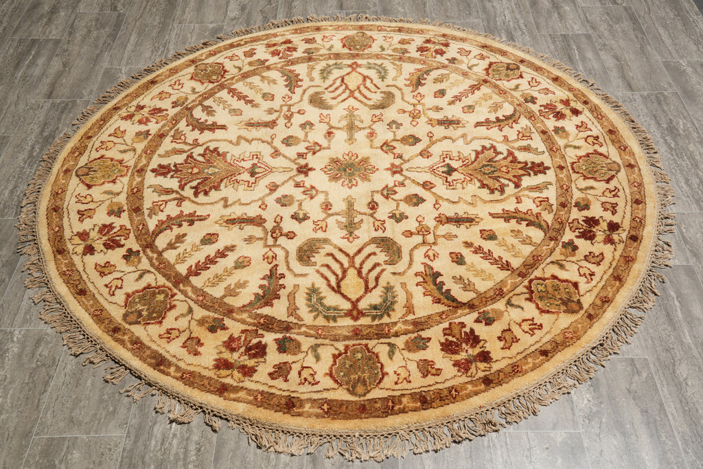 6 x 6 Round Light Beige handmade Wool Agra Rug