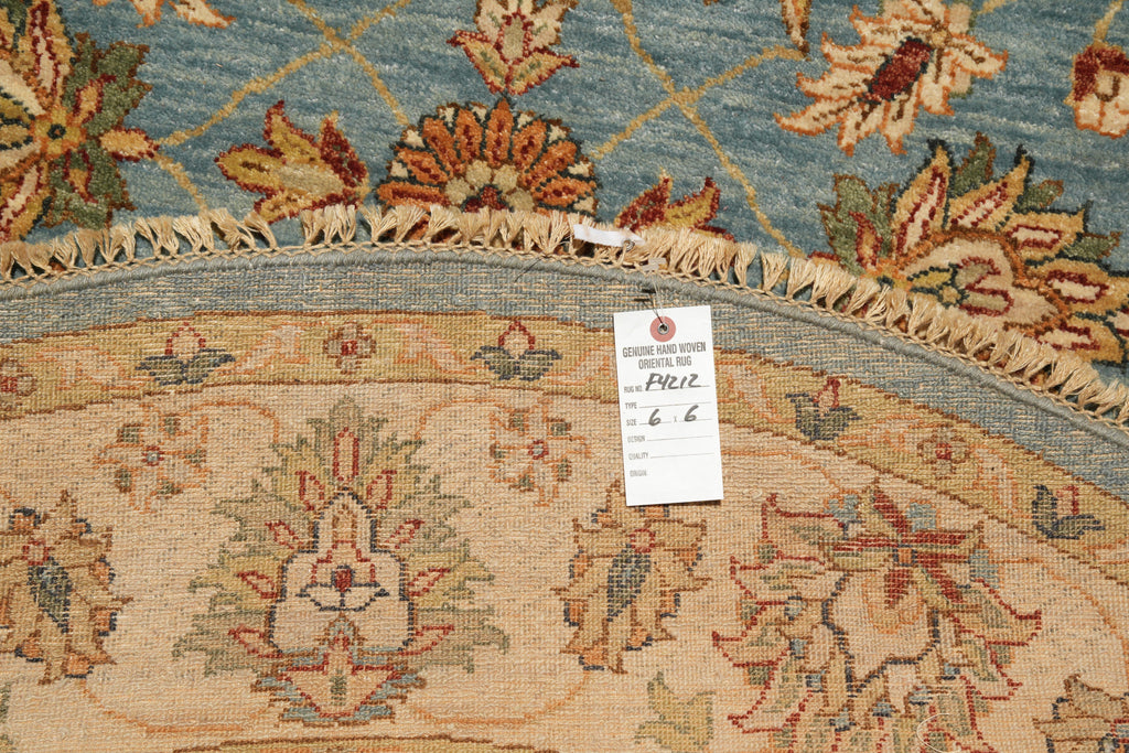 6 x 6 Round Light Blue Handmade Natural Wool Agra Quality Handmade Rug #F-4212