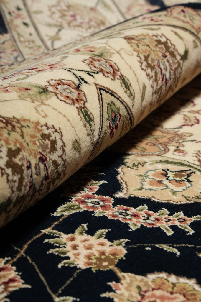 5.9 x 8.9 Quality Wool And Silk Tabriz Rug Fancy Black #PIX-10568