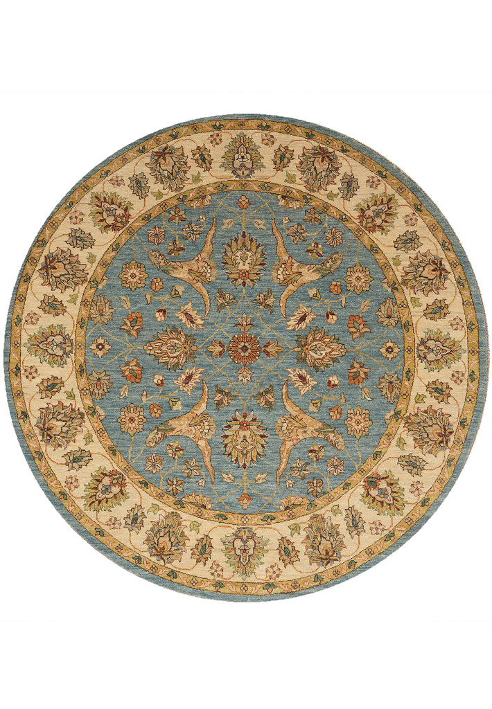 6 x 6 Round Light Blue Handmade Natural Wool Agra Quality Handmade Rug