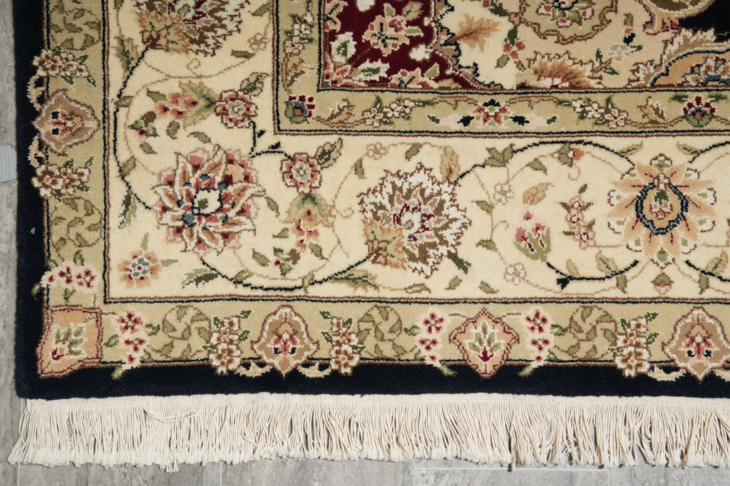 5.9 x 8.9 Quality Wool And Silk Tabriz Rug Fancy Black #PIX-10568