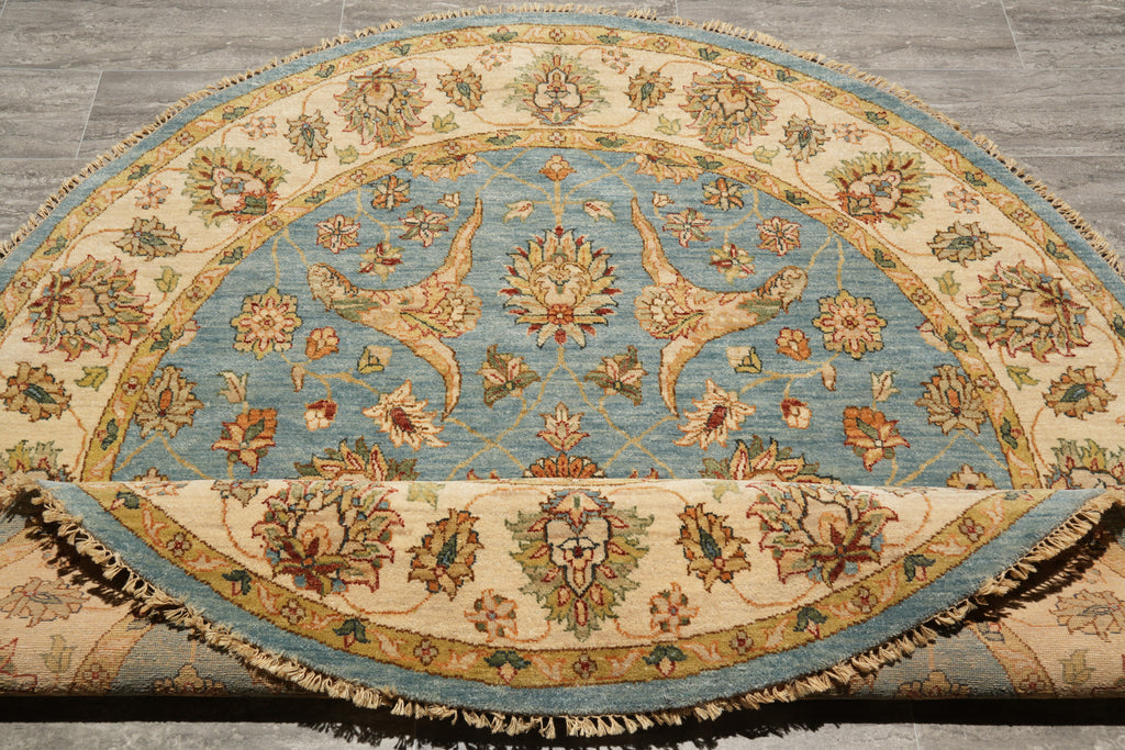 6 x 6 Round Light Blue Handmade Natural Wool Agra Quality Handmade Rug #F-4212