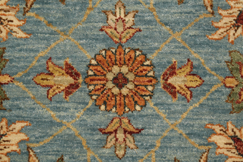 6 x 6 Round Light Blue Handmade Natural Wool Agra Quality Handmade Rug #F-4212