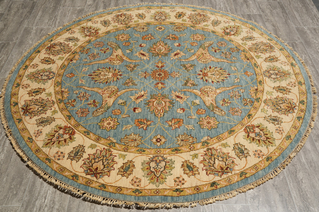 6 x 6 Round Light Blue Handmade Natural Wool Agra Quality Handmade Rug