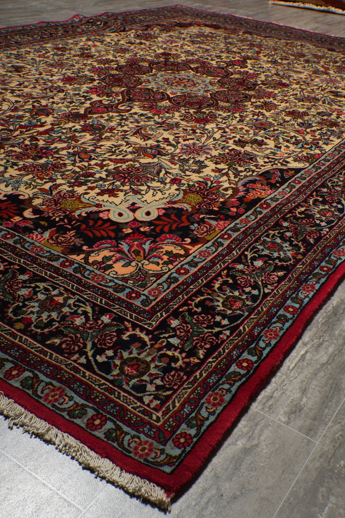 7 x 10.7 Ivory Fine Persian Floral Bijar Rug 72408