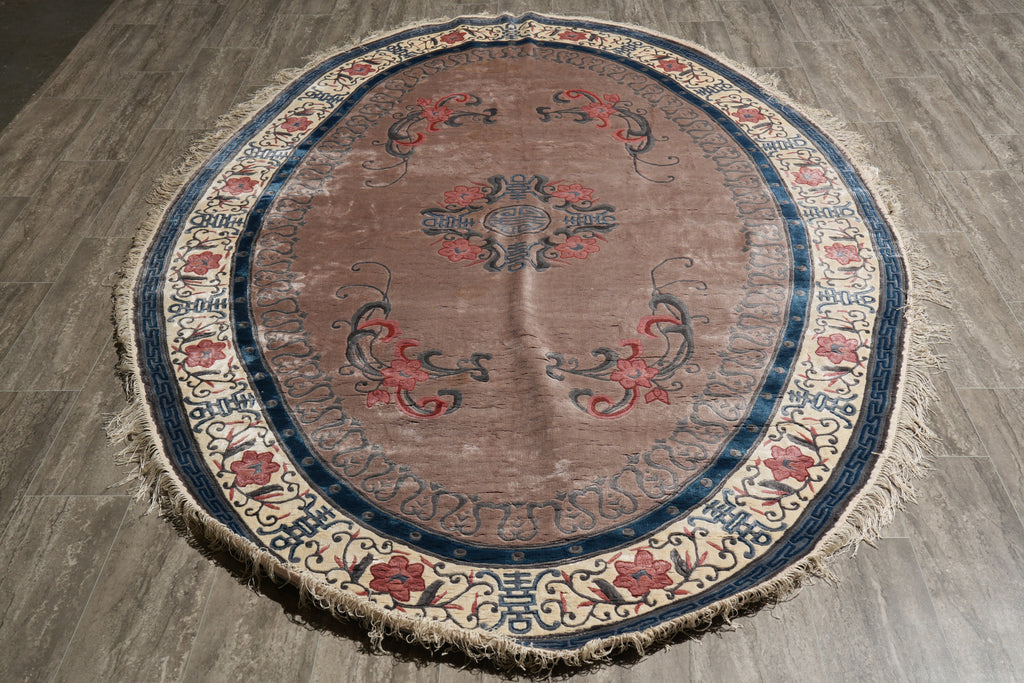 6 x 9 Oval Handmade Chinese Bejng Rug Bamboo Silk