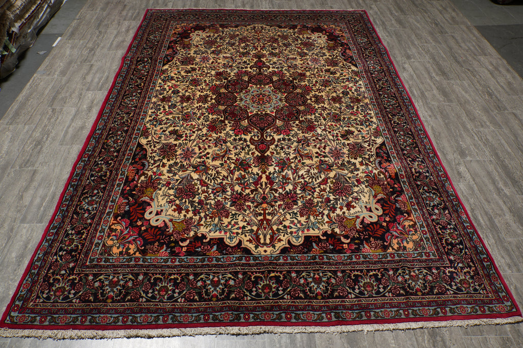 7 x 10.7 Ivory Fine Persian Floral Bijar Rug 72408